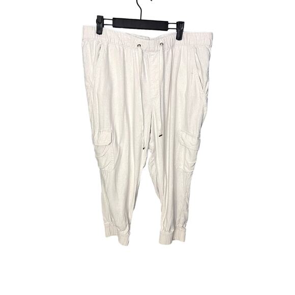St John's Bay Linen Blend Cream Capri/Cropped Pants Jogger Bottoms Petite XL - Picture 1 of 9